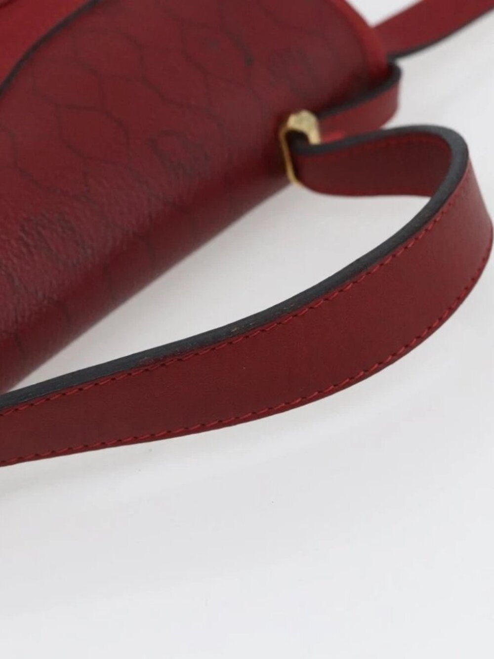 Christian Dior Honeycomb Canvas Hand Bag PVC Leather 2way Red Gold - Picture 9 of 15